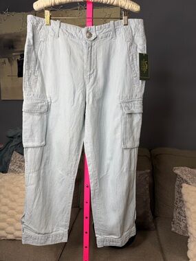 Lauren Ralph Lauren Linen Blend Cargo Pants Light Blue Utility NWT Size 10 🤍